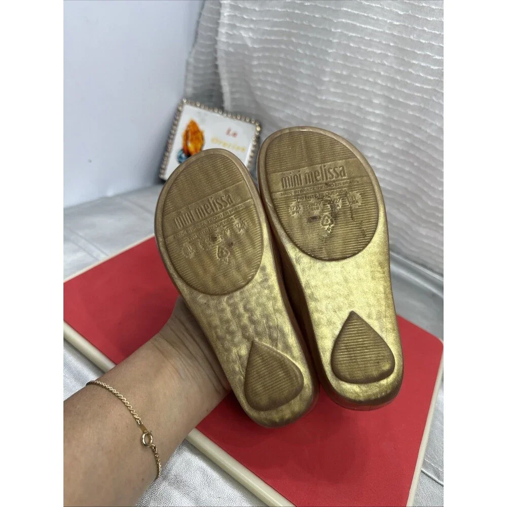 (B) Mini Melissa Toddler Girl's Beauty & Beast Rose Gold Mary jane Shoes Size 11